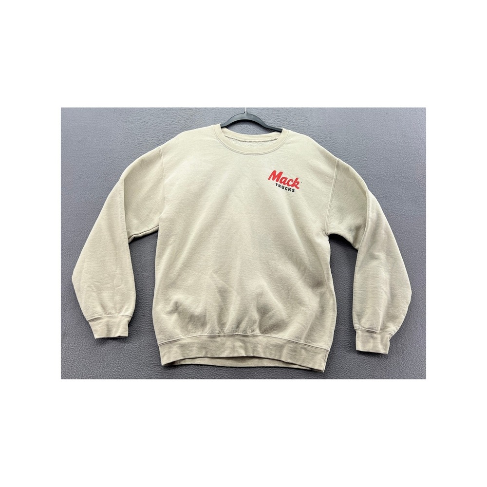 Mack Trucks Crewneck Sweatshirt Tan Graphic Pullover Mens Large Vintage Style